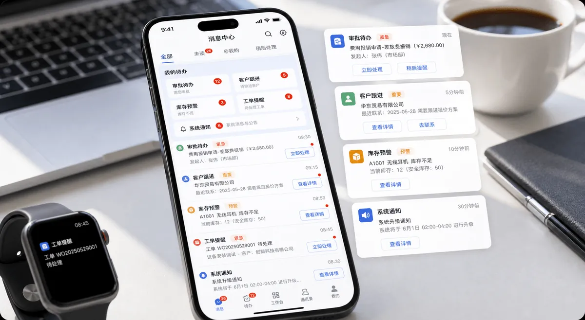 消息推送与待办企业 App 真实界面图