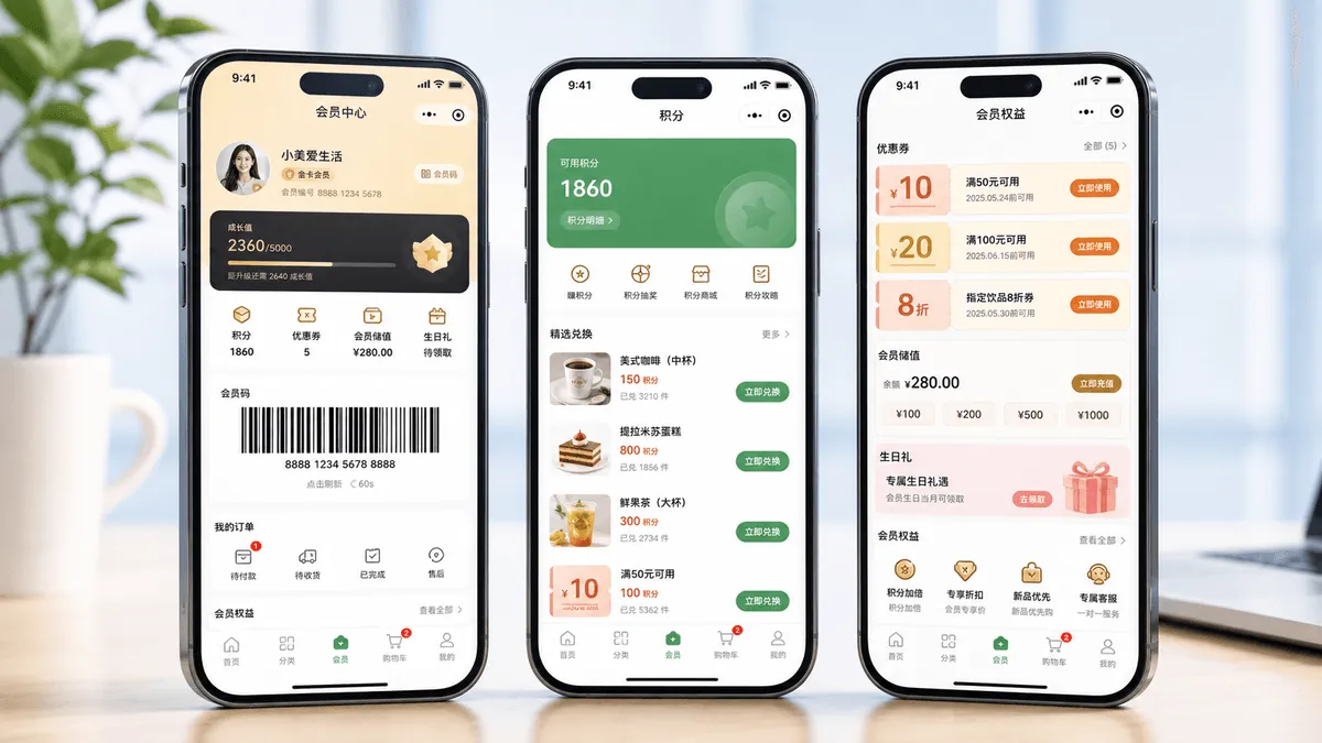 会员体系能力双手机真实小程序界面图