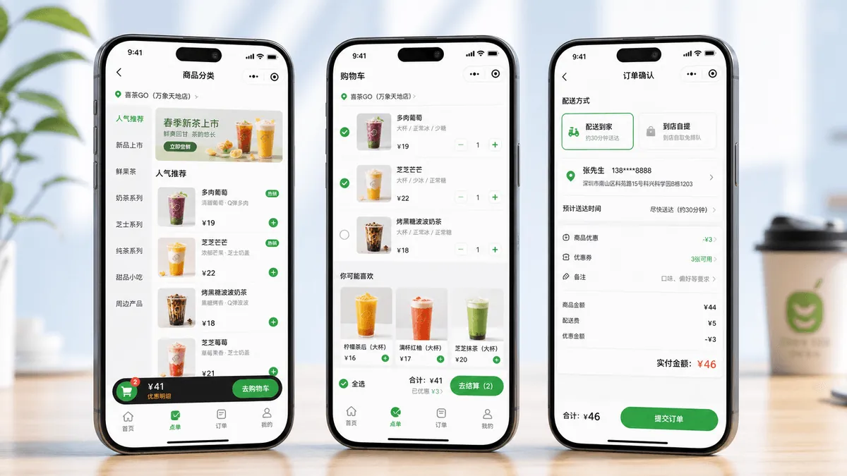 商城下单能力双手机真实小程序界面图
